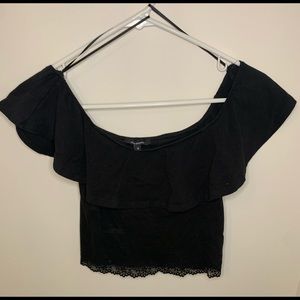 Charlotte Russe off shoulder crop top with lace black medium